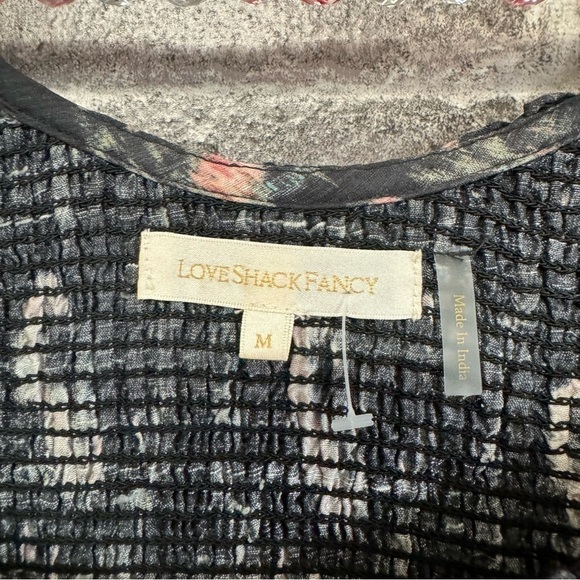 LOVESHACKFANCY puff sleeve smocked floral mini dress black pink floral - Picture 7 of 13